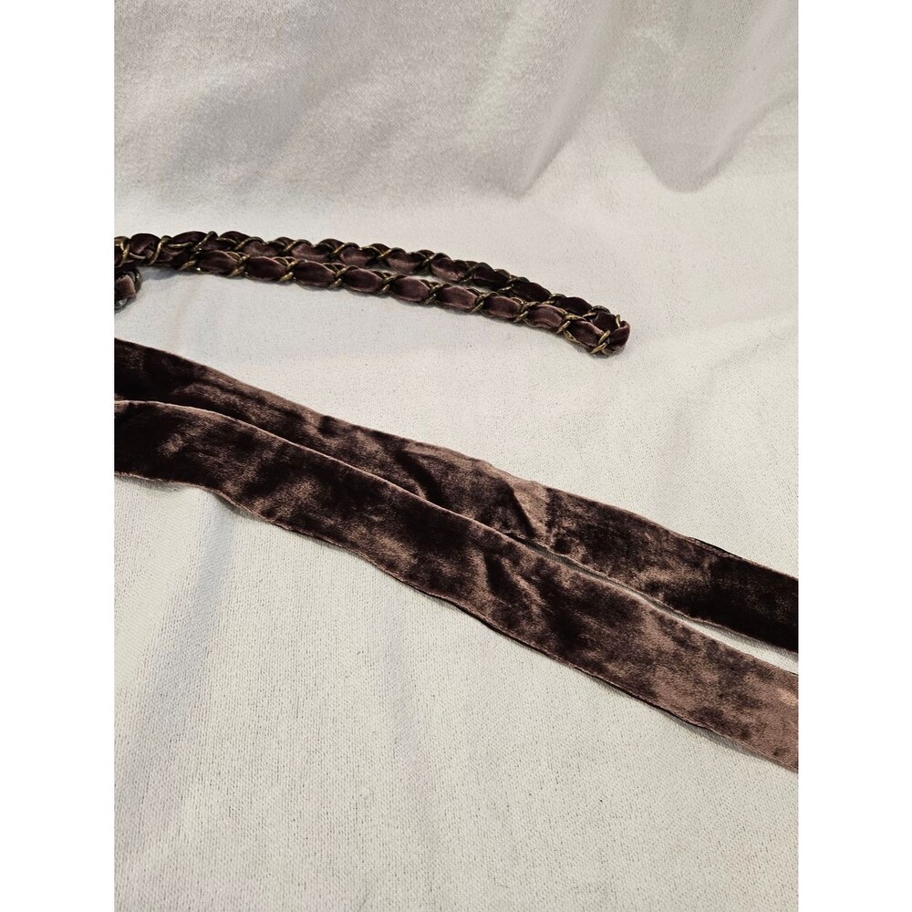 Velvet Tie Waist Belt in Brown With Gold Chain Accent